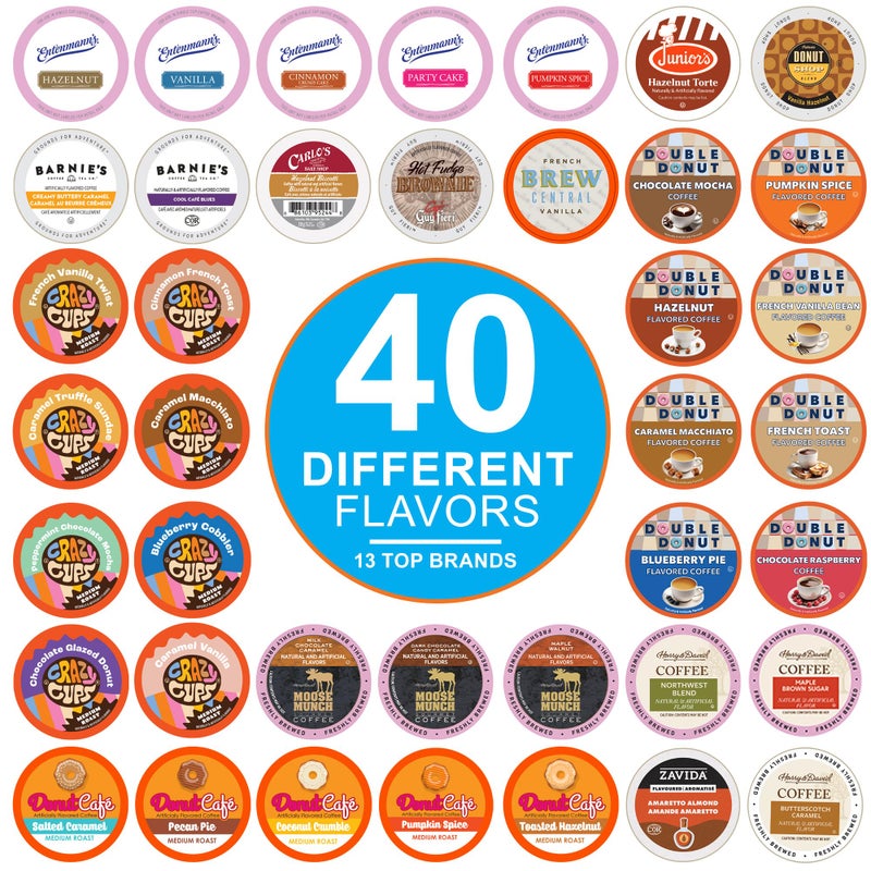 Crazy Cups Flavored Coffee Pods Variety Pack for Keurig K Cups Brewers, Assorted Flavored Coffee Sampler, 40 Count - Image 1